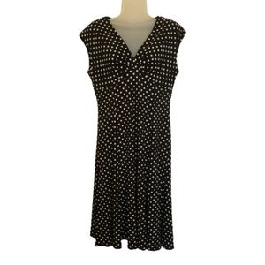 Chaps Size LP  polka dot swing midi dress black and white